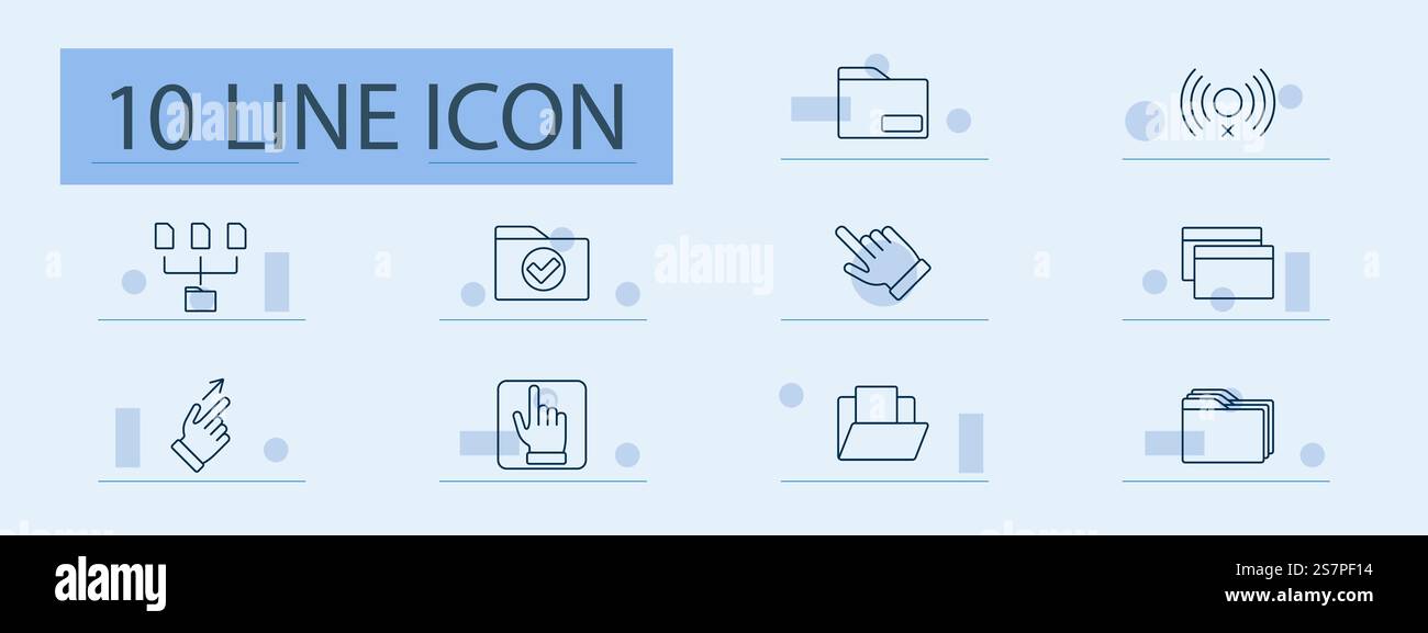 File organization set icon. Folder, structure, network, selection ...