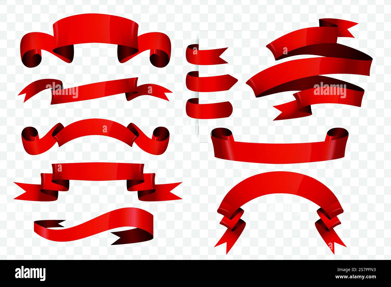 Red ribbons and labels set in cartoon design. Bundle of empty banners ...