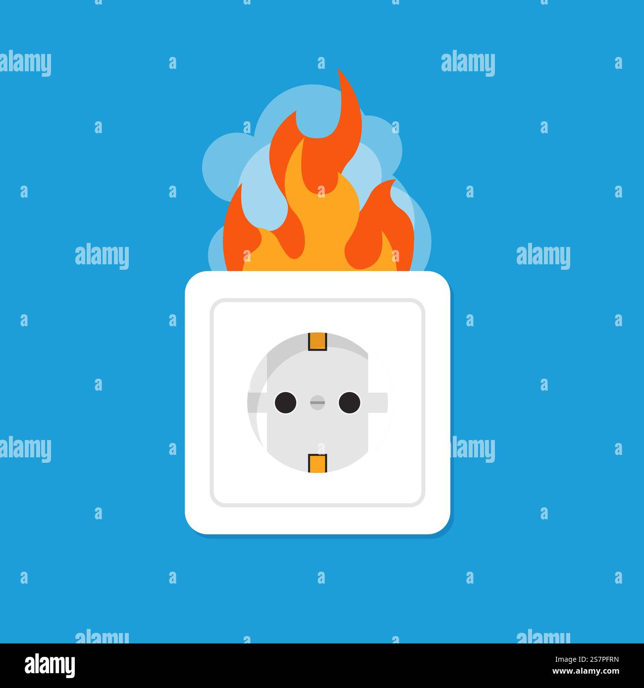 Electrical outlet on fire. Vector illustration Stock Vector