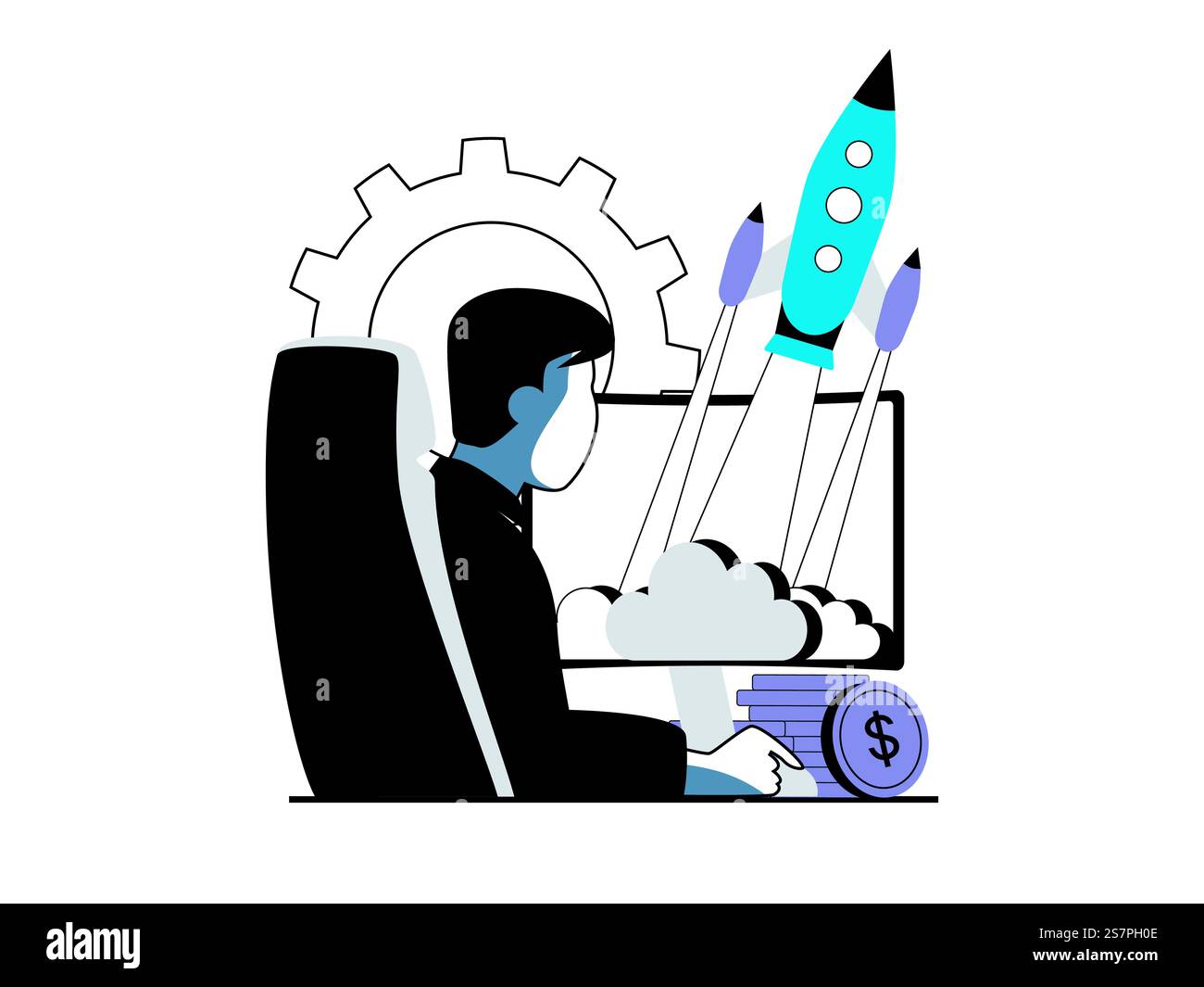 Startup concept with character situation. Man develops plan and ...