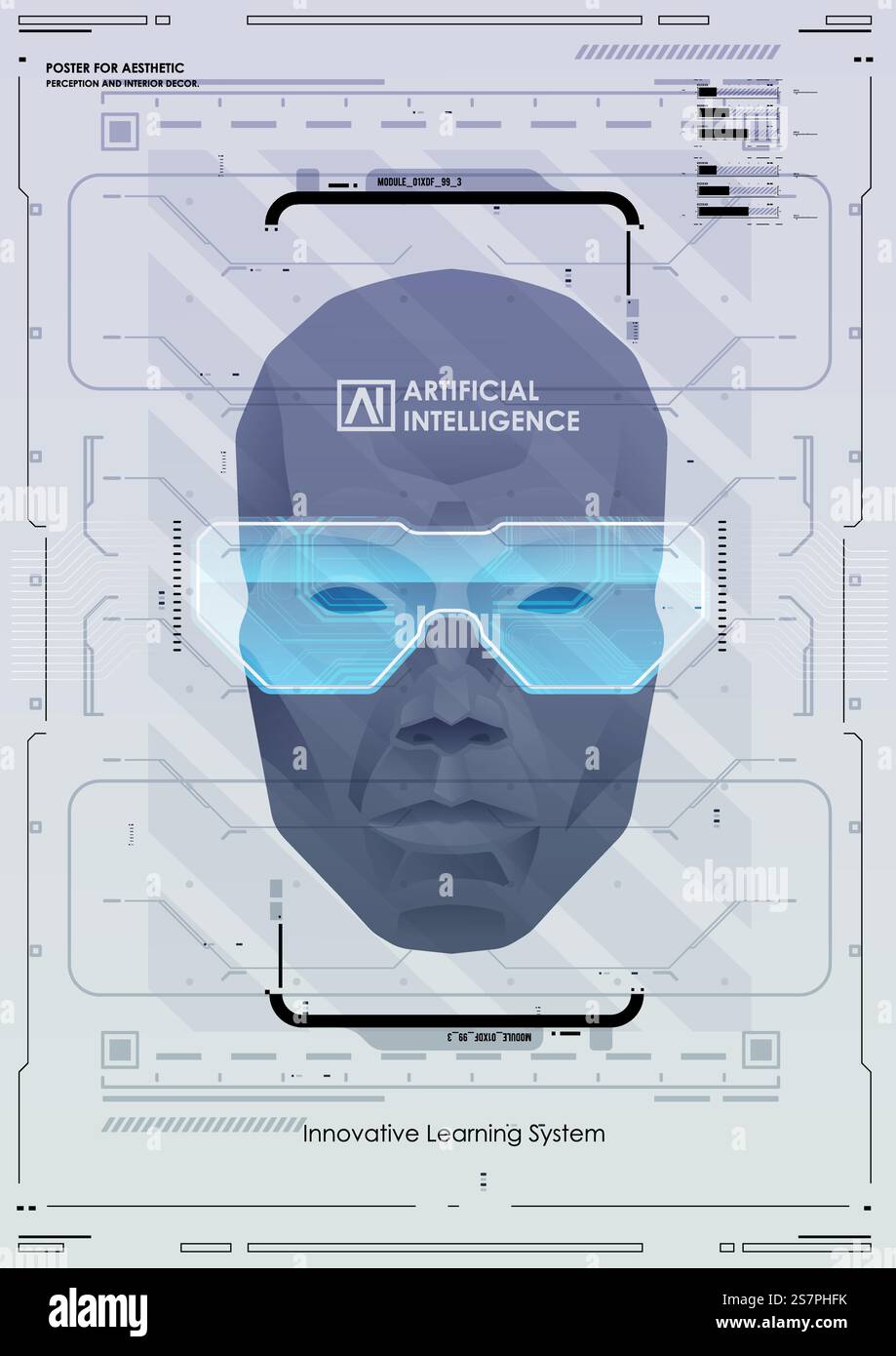 AI and technology concept. Abstract glowing colorful digital brain with ...