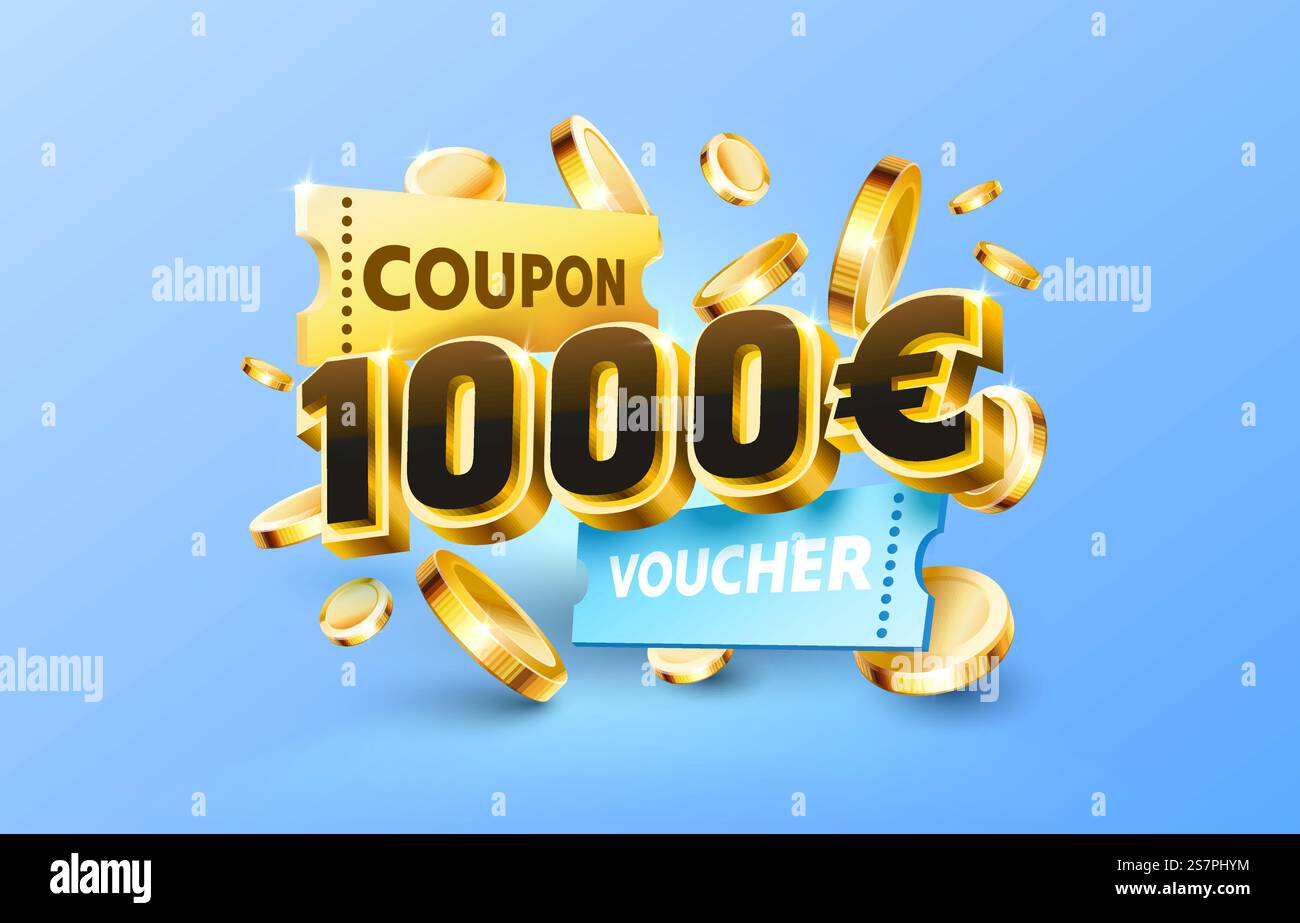 1000 euro coupon gift voucher, cash back banner special offer. Vector. 1000 euro coupon gift voucher, cash back banner special offer. Vector illustration Stock Vector