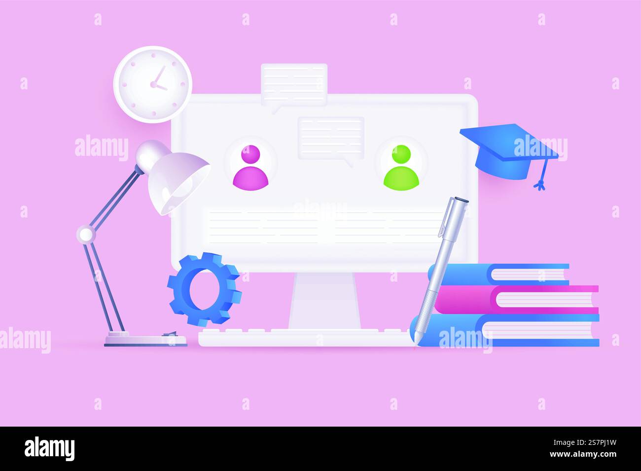 Distant learning and education concept 3D illustration. Icon ...