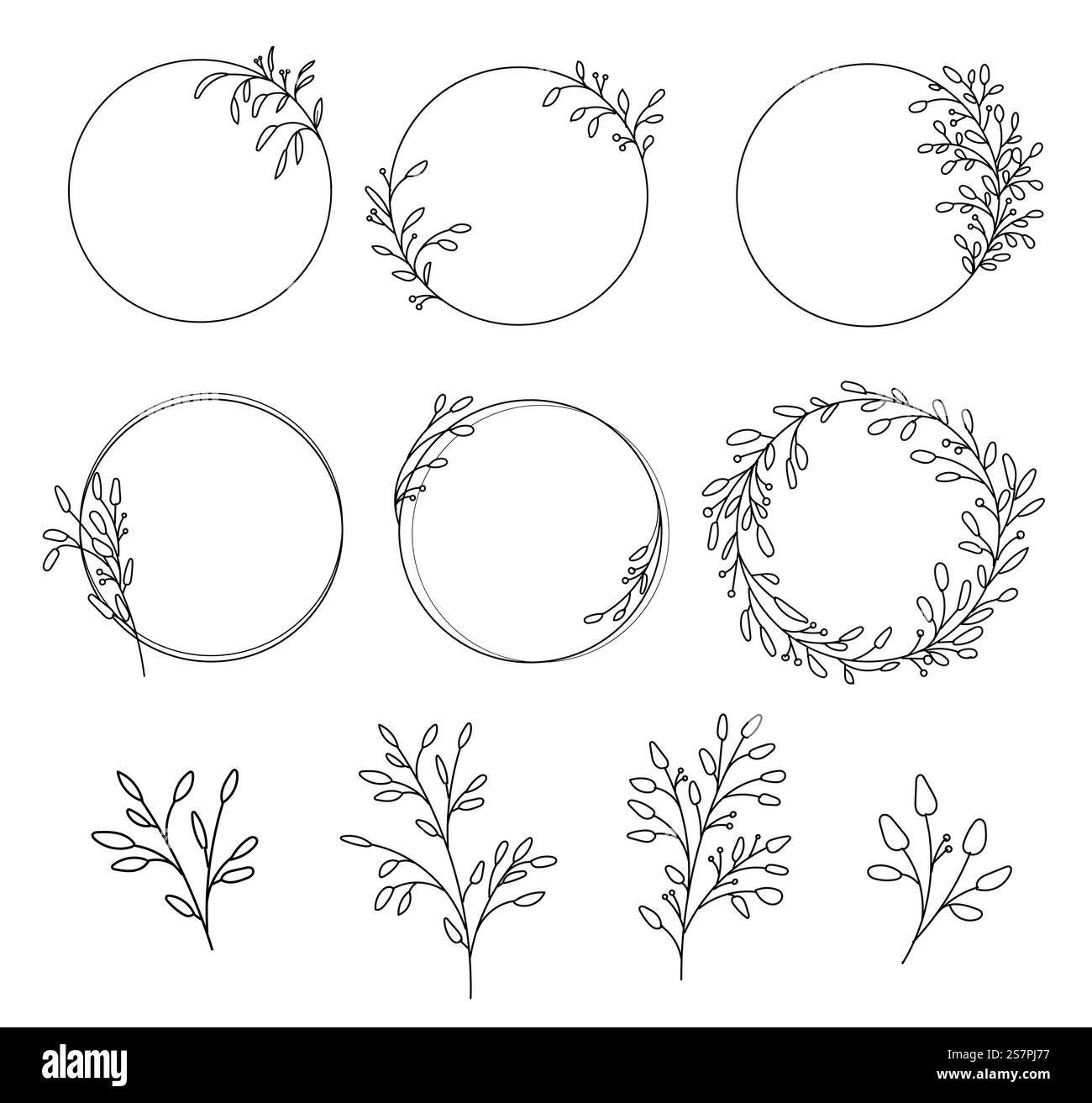 Decorative round floral frames hand drawn. Vintage laurel wreath Stock ...