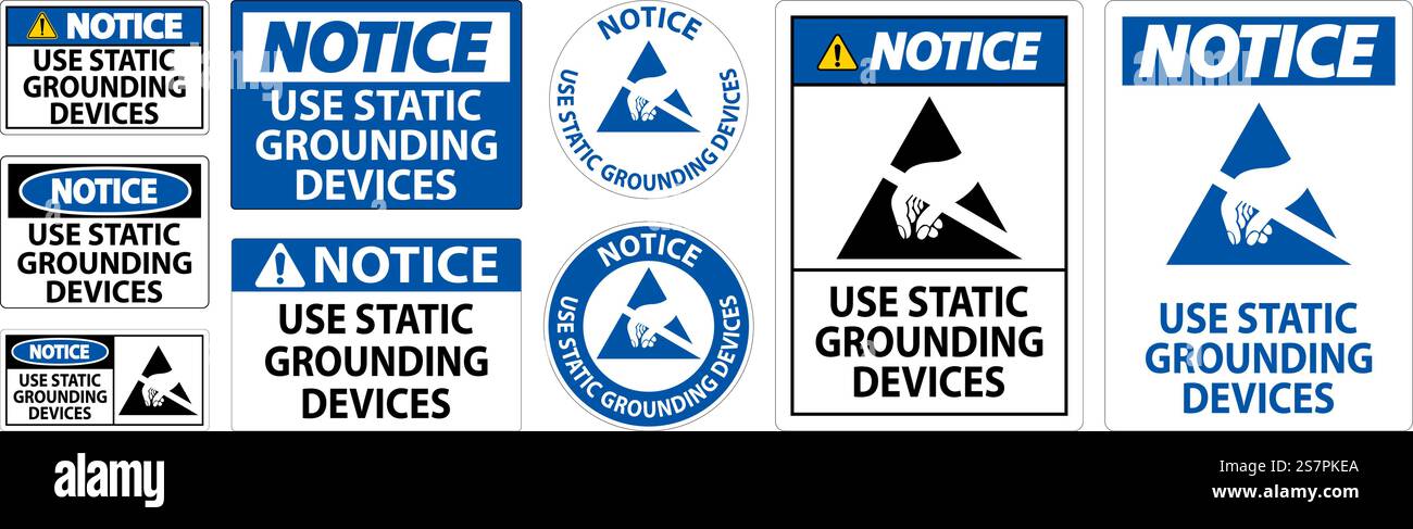 Notice Sign Use Static Grounding Devices Stock Vector
