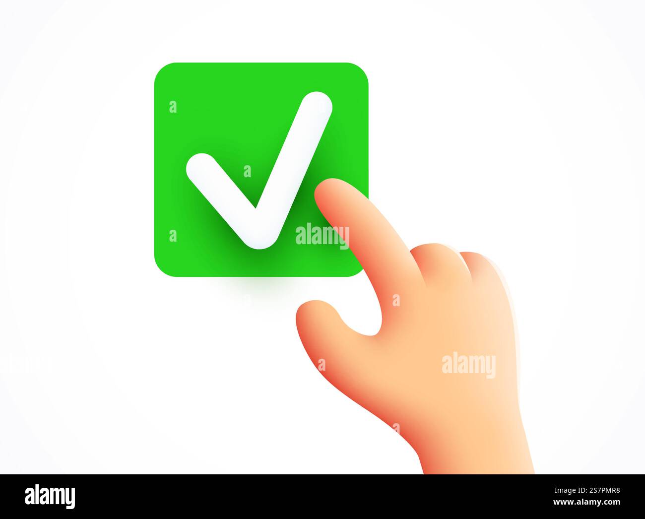 3d Hand pressing the ok button. Correct answer. Vector illustration. 3d Hand pressing the ok button. Correct answer. Stock Vector
