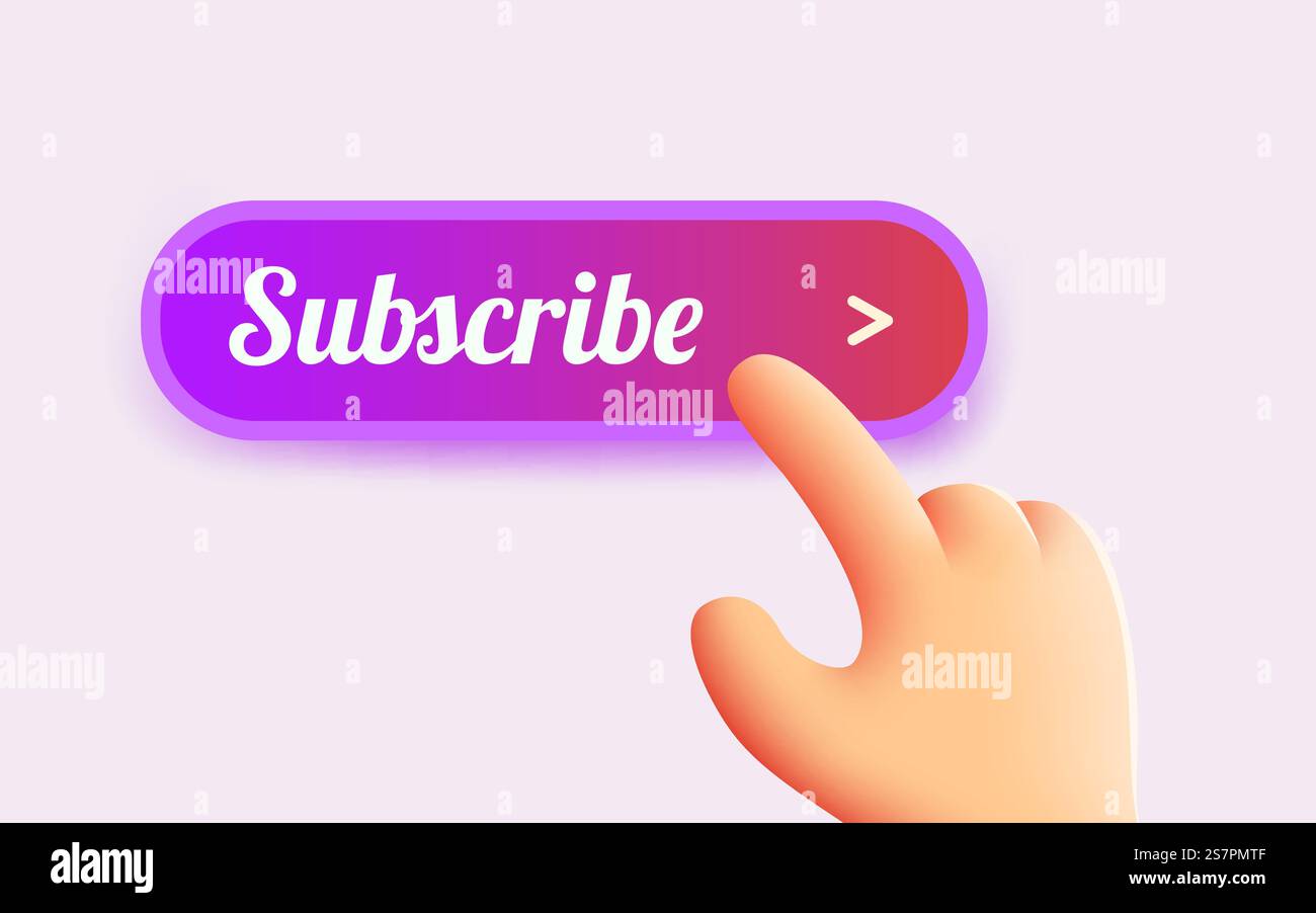Hand presses the subscribe button. Vector illustration. Hand presses ...