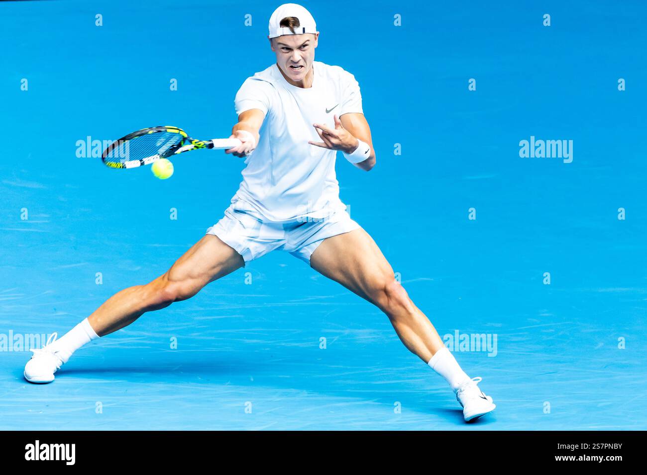 MELBOURNE, VIC - JANUARY 20: Holger Rune of Denmark in action during ...