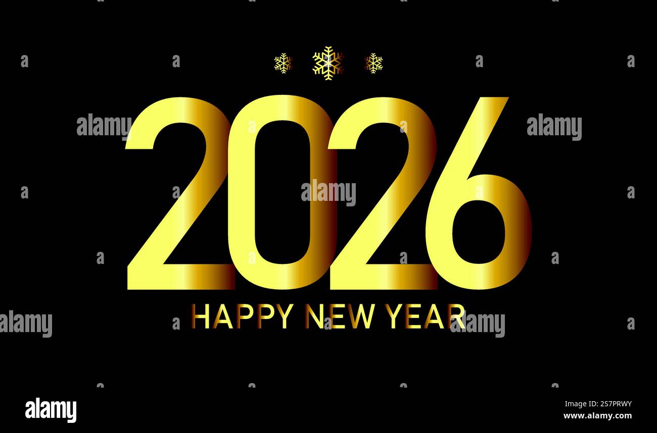 Happy New Year 2026. Luxury gold text design on black background ...