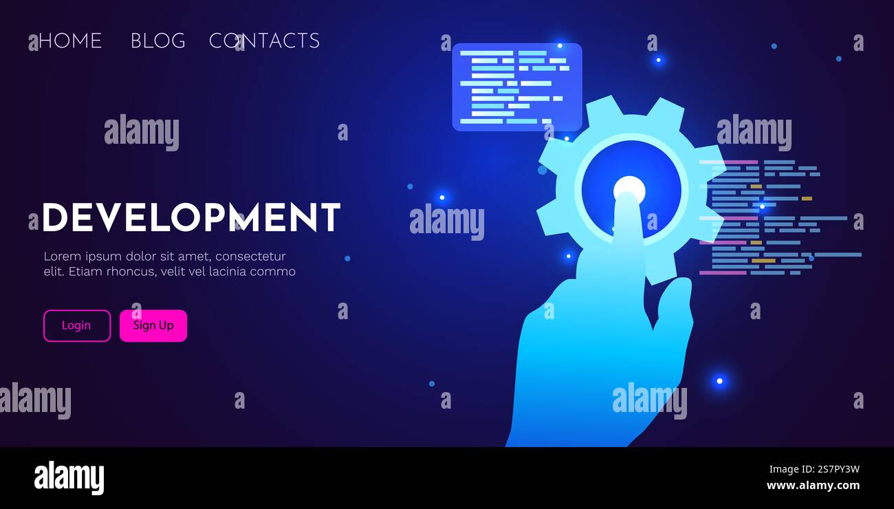 Web development, coding and programming futuristic banner. Hand ...