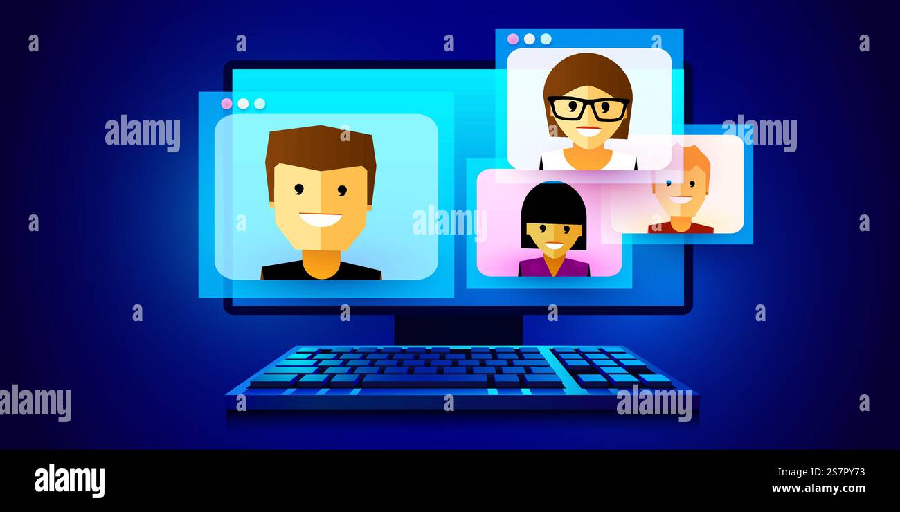 Online training, video conference and remote education concept ...