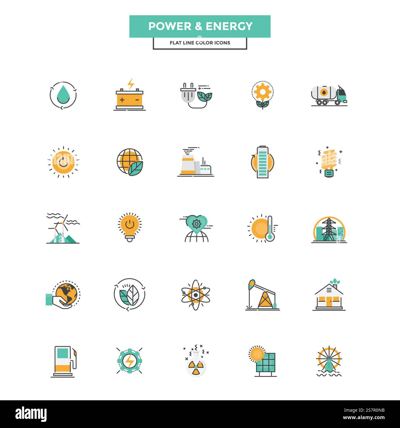 Set of Modern Flat Line icon Concept of Power and Energy use in Web ...