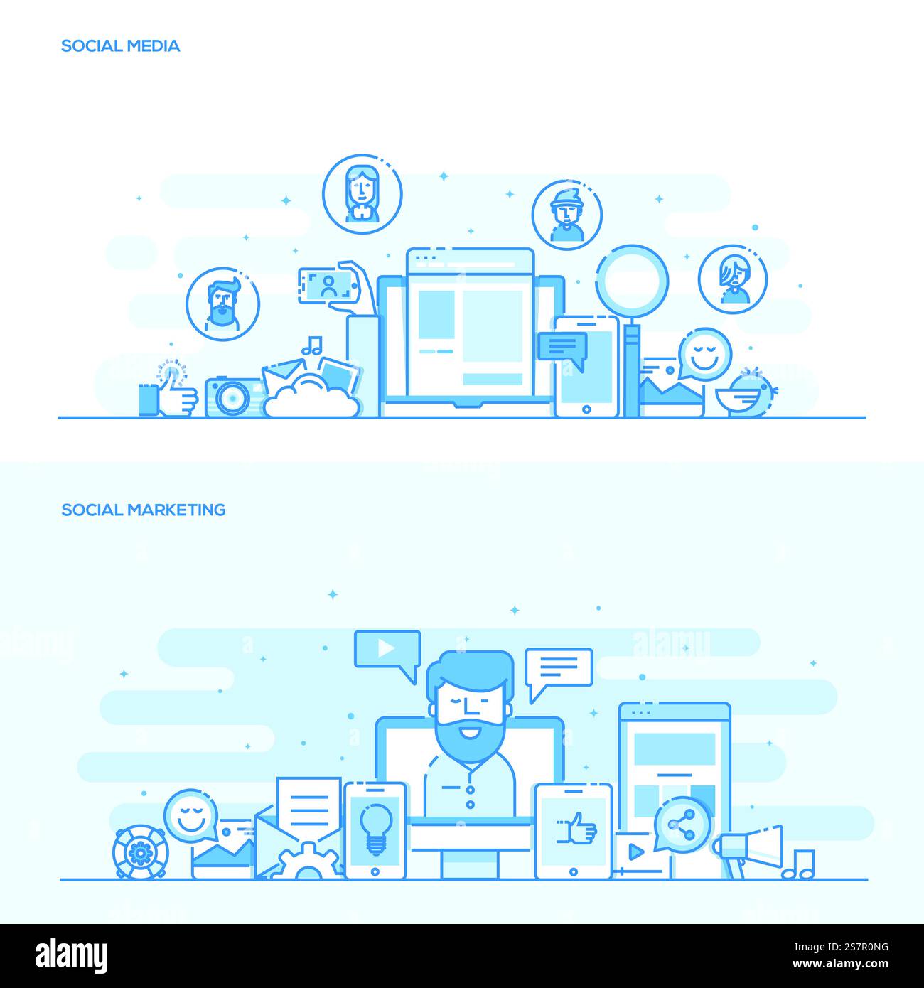 Set of Flat Line Color Banners Design Concepts for Social Media and ...