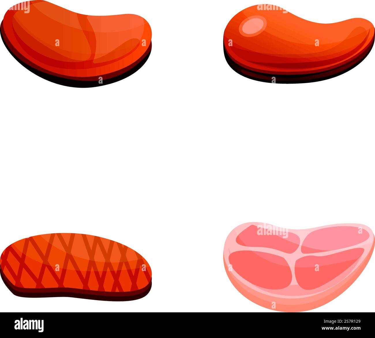 Meat steak icons set cartoon vector. Cooking food. Barbecue product ...