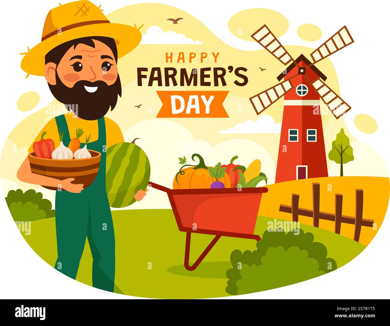Happy Farmers’ Day Vector Illustration on December 23 Rice Fields and ...