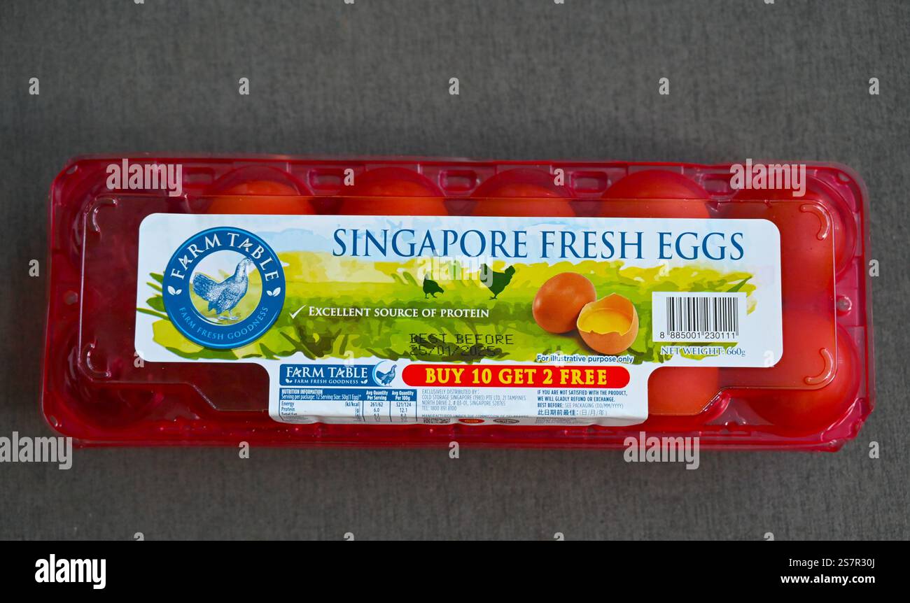 Singapore chicken eggs in packaging. Stock Photo