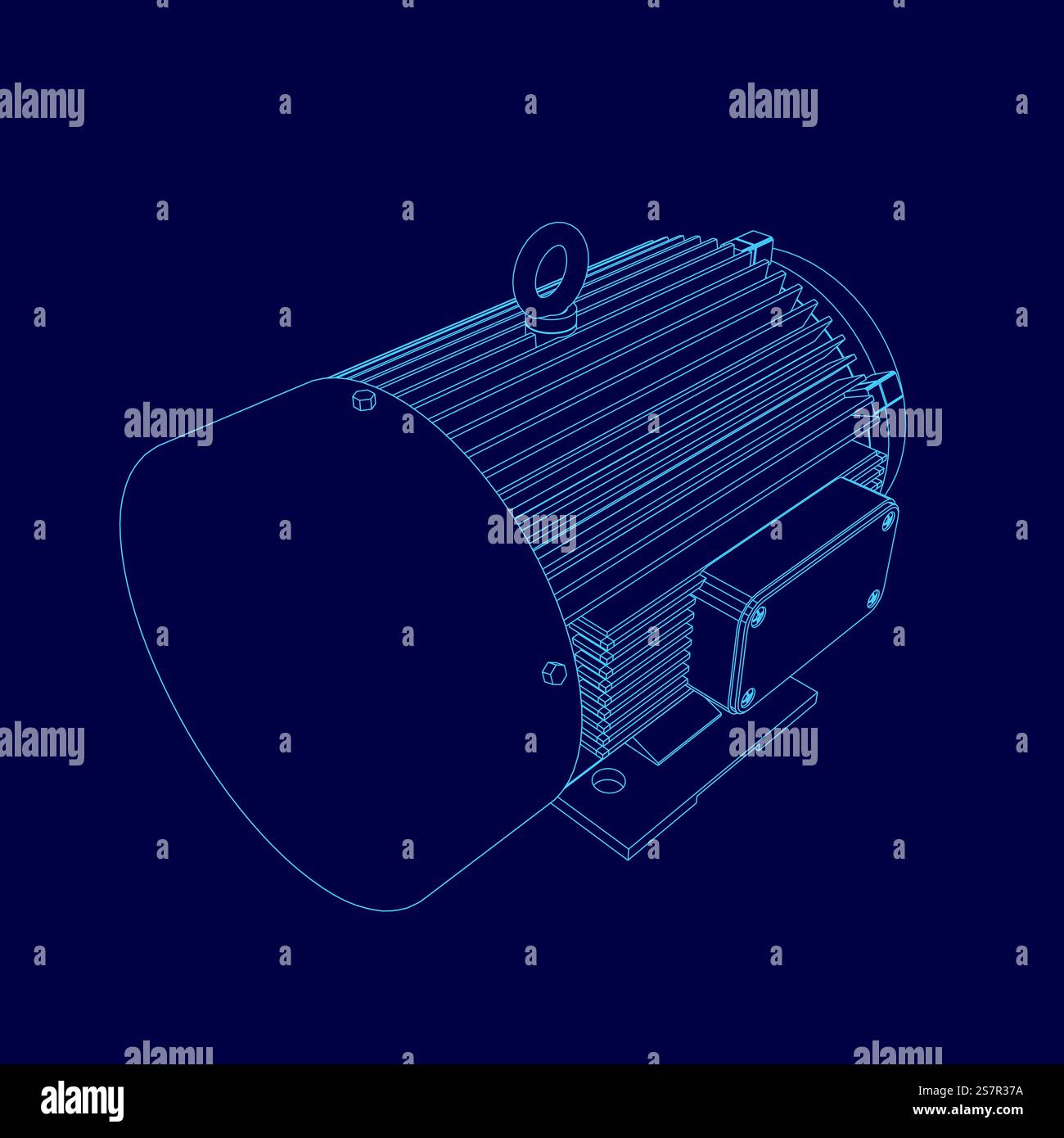 Motor Object Blue drawing of a motor. The motor is shown in a 3D format. The motor ...