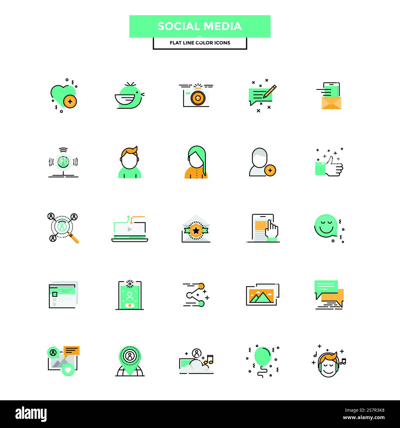Set of Modern Flat Line icon Concept of Social Media use in Web Project ...
