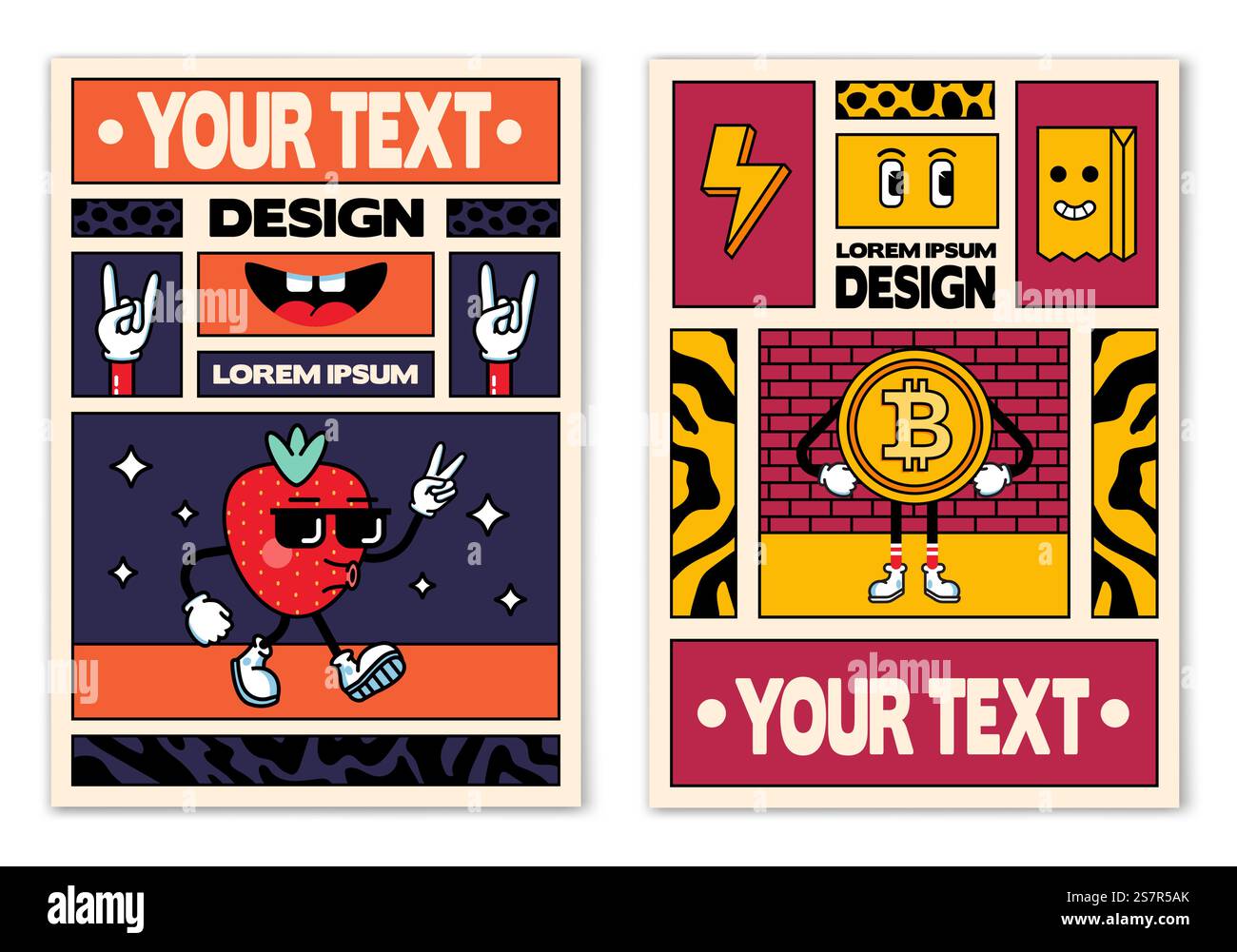 Retro posters or banners in cartoon 80s-90s comic style with fashion ...