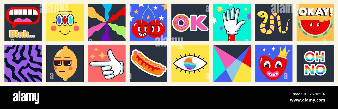 Collection of crazy Abstract comic characters elements and shapes ...
