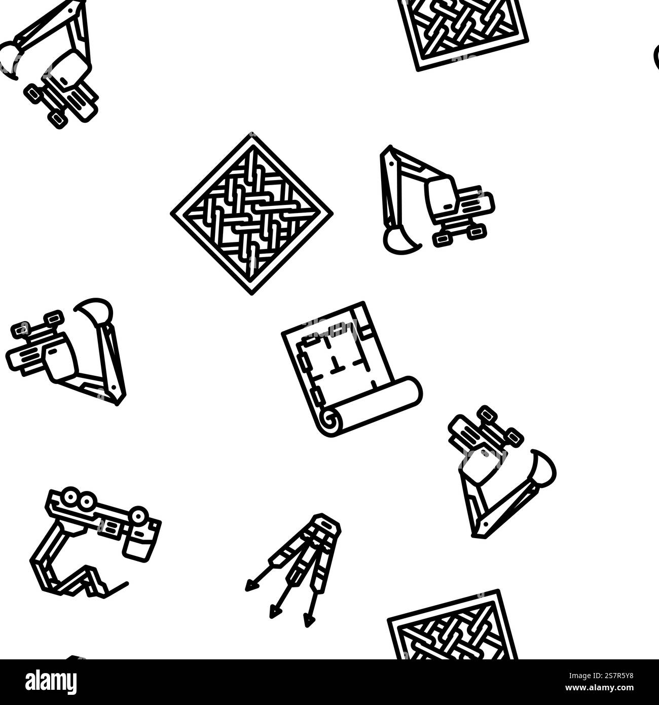 civil engineer construction vector seamless pattern thin line illustration. civil engineer construction vector seamless pattern Stock Vector