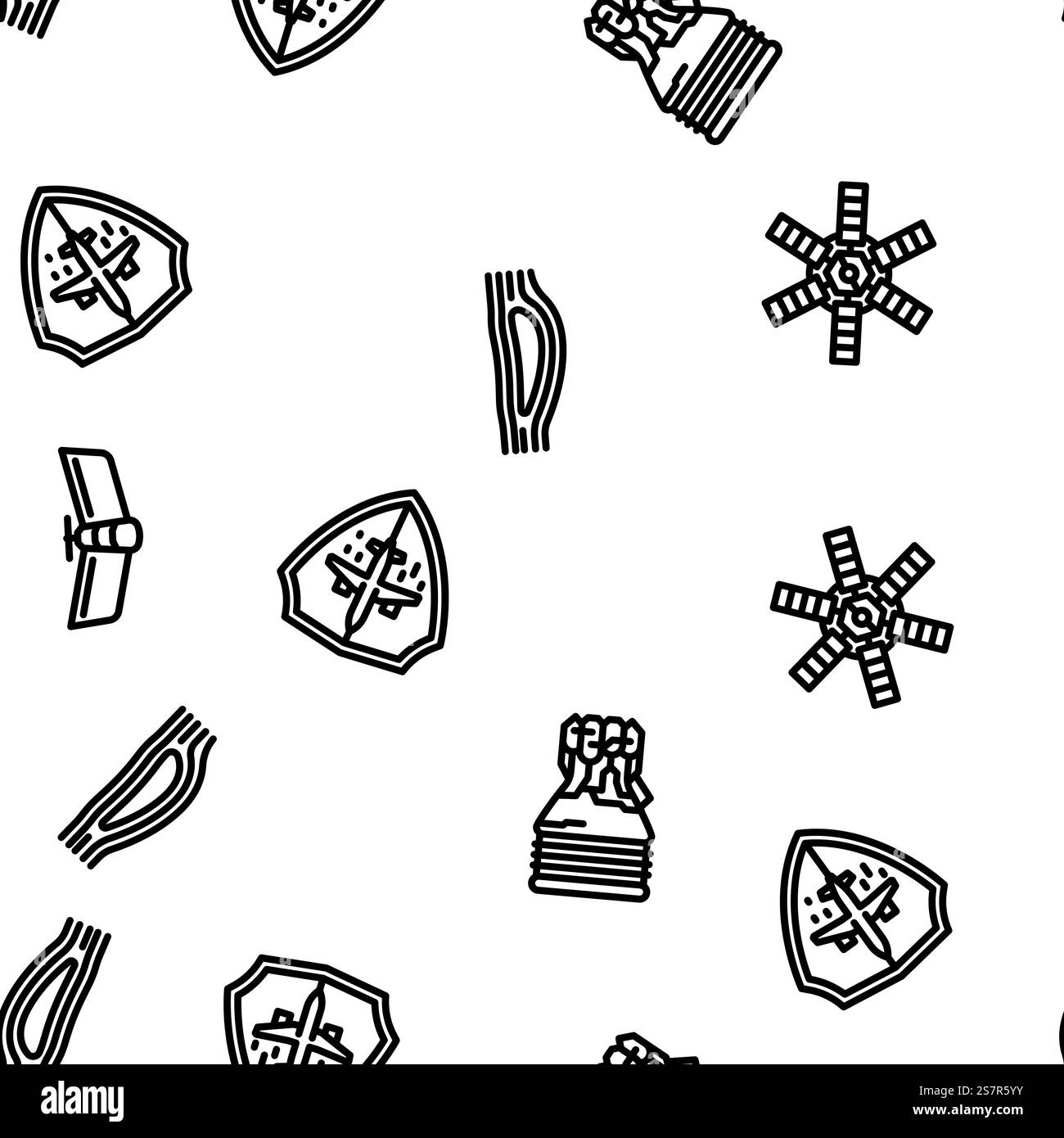 aeronautical engineer aviation vector seamless pattern thin line illustration. aeronautical engineer aviation vector seamless pattern Stock Vector