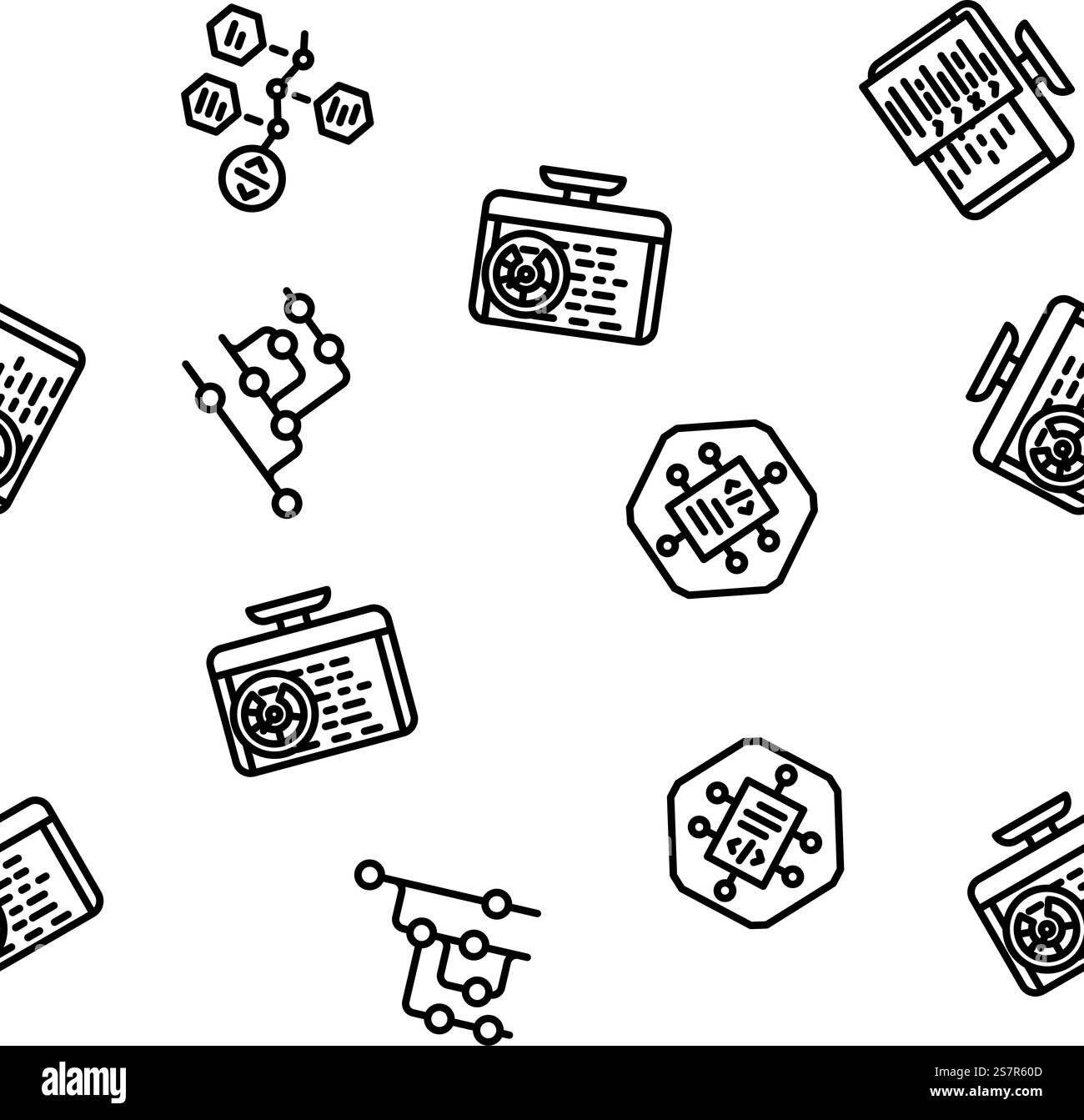 software compute, engineer vector seamless pattern thin line illustration. software compute, engineer vector seamless pattern Stock Vector