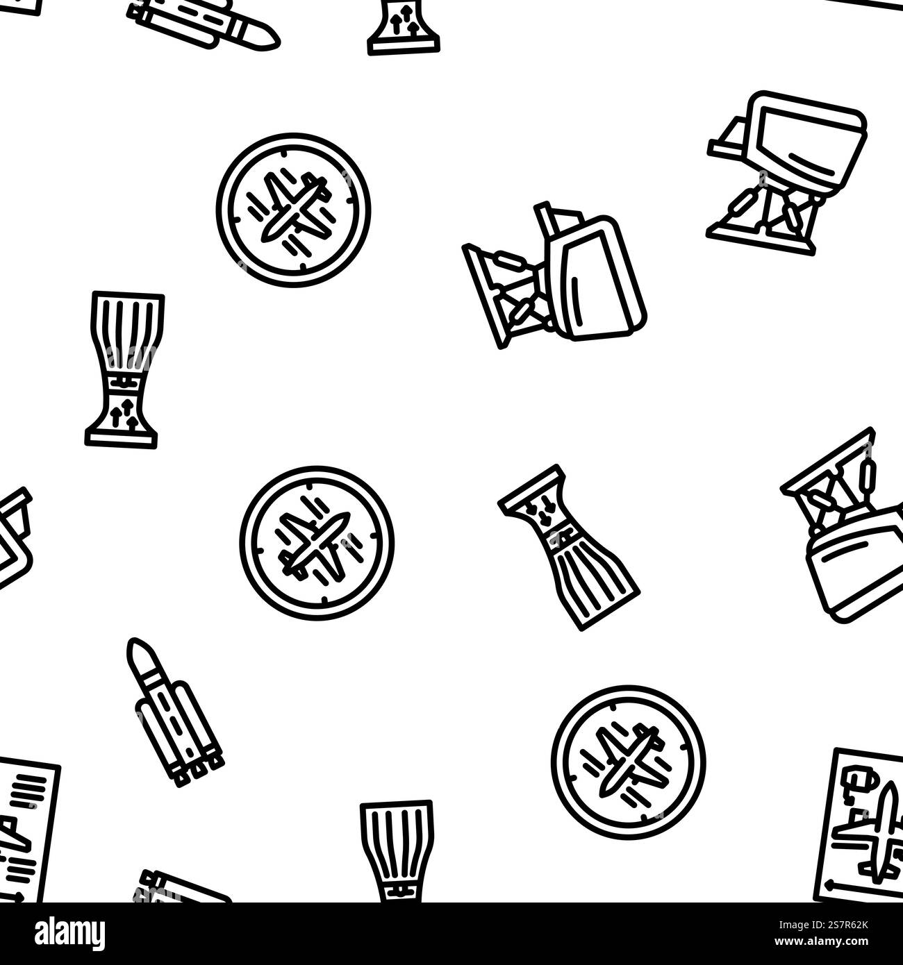aeronautical engineer aviation vector seamless pattern thin line illustration. aeronautical engineer aviation vector seamless pattern Stock Vector