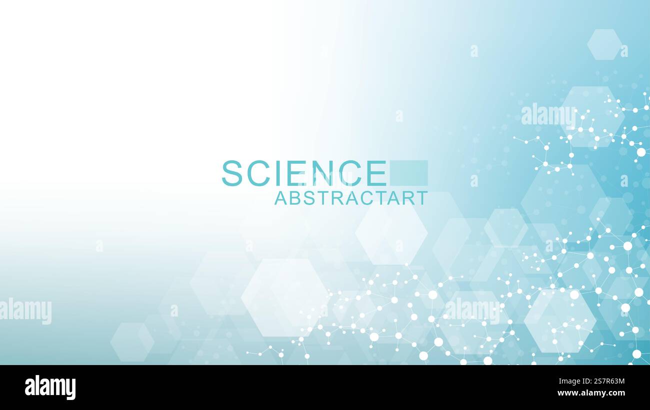 Modern scientific background with hexagons, lines and dots. Wave flow abstract background. Molecular structure for medical, technology, chemistry Stock Vector
