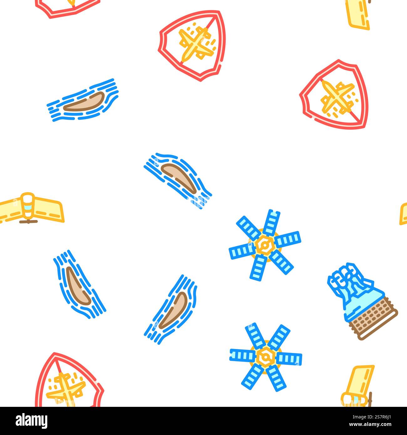 aeronautical engineer aviation vector seamless pattern thin line illustration. aeronautical engineer aviation vector seamless pattern Stock Vector