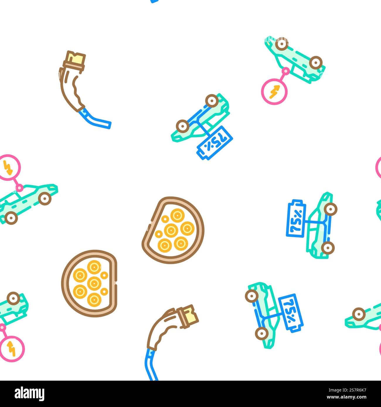 electric car charging vector seamless pattern thin line illustration. electric car charging seamless pattern vector Stock Vector