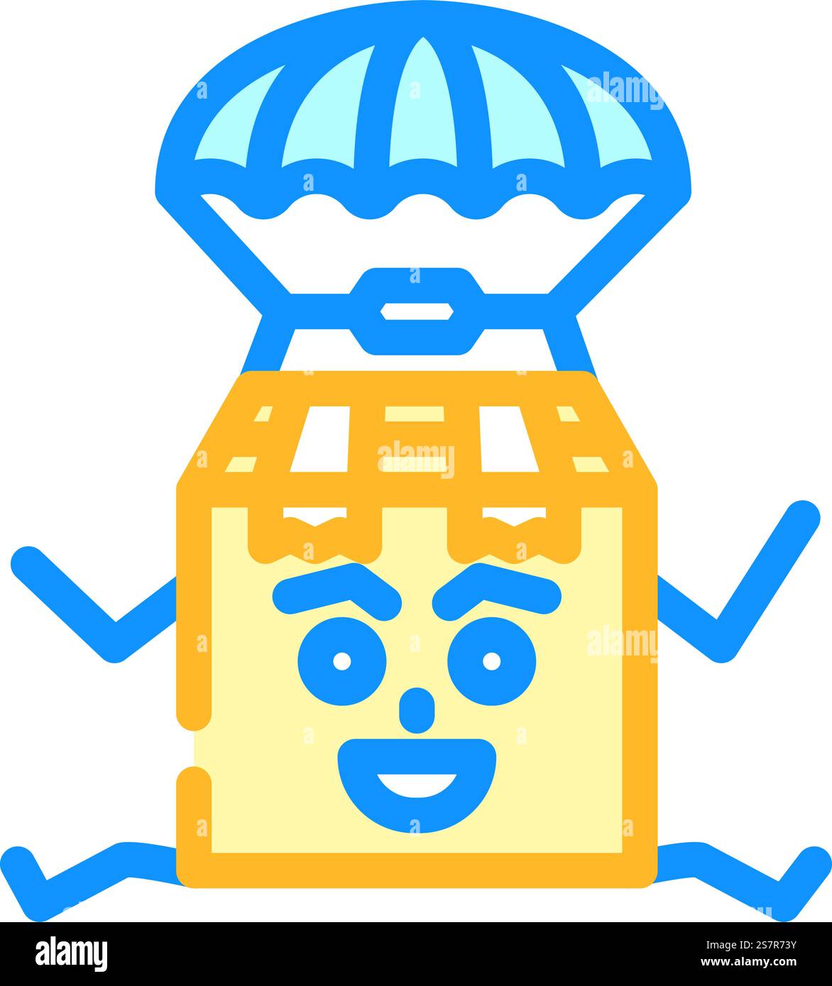 parachute flying cardboard box character color icon vector. parachute ...