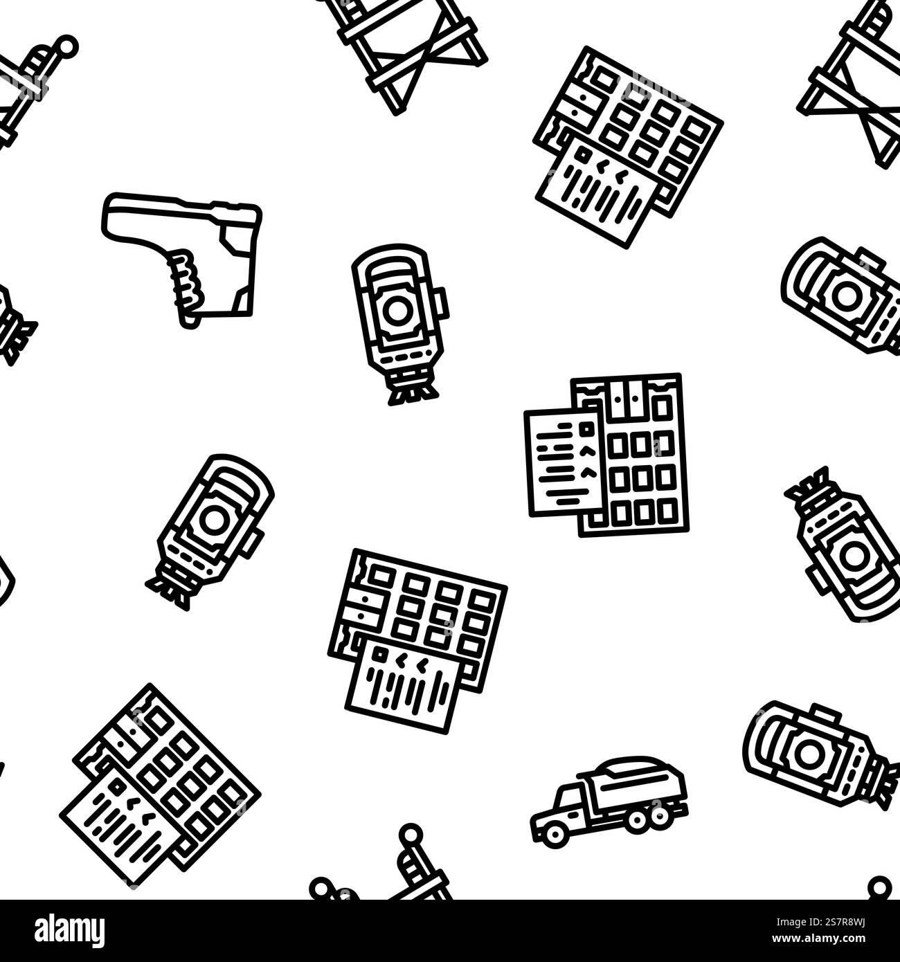 civil engineer construction vector seamless pattern thin line illustration. civil engineer construction vector seamless pattern Stock Vector