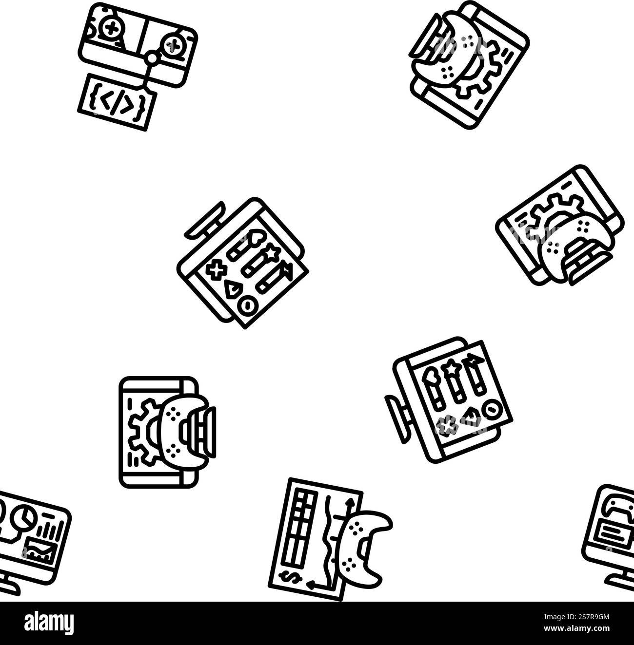 game development software vector seamless pattern thin line illustration. game development software seamless pattern vector Stock Vector