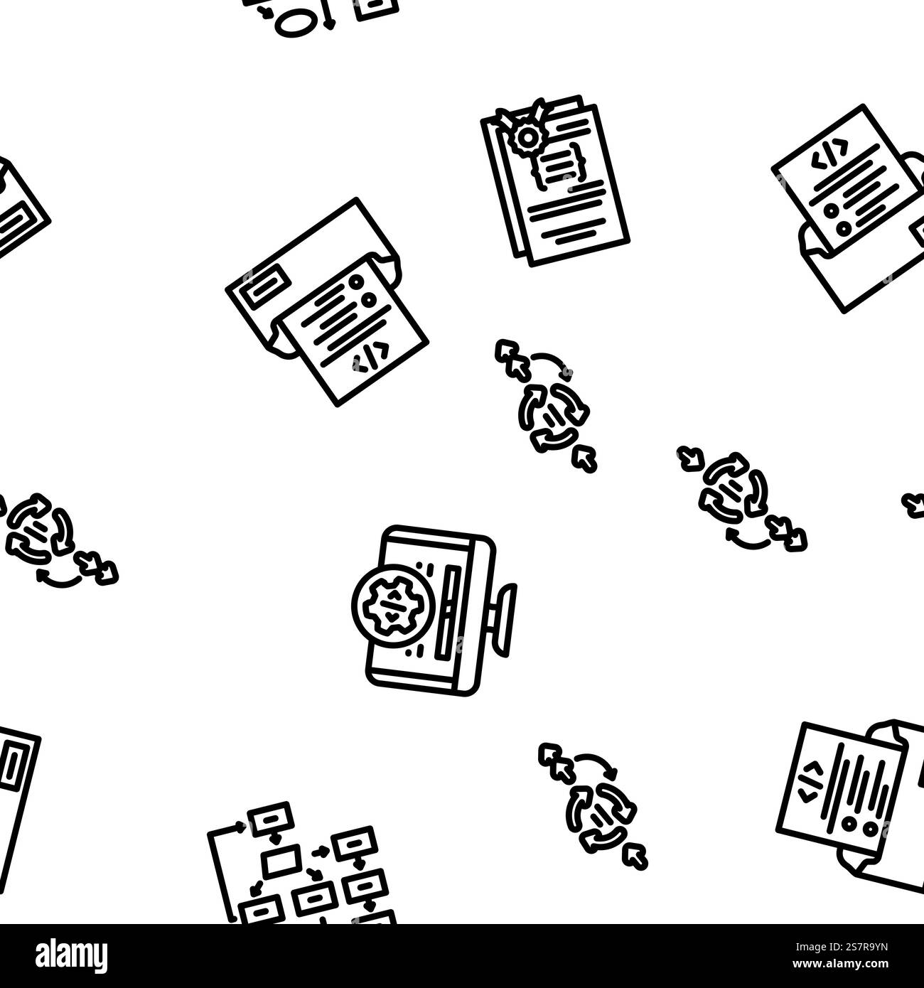 software compute, engineer vector seamless pattern thin line illustration. software compute, engineer vector seamless pattern Stock Vector