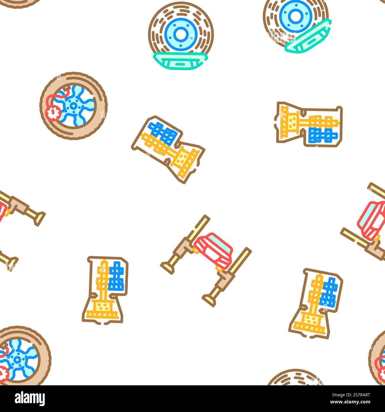car mechanic auto vector seamless pattern thin line illustration. car mechanic auto seamless pattern vector Stock Vector