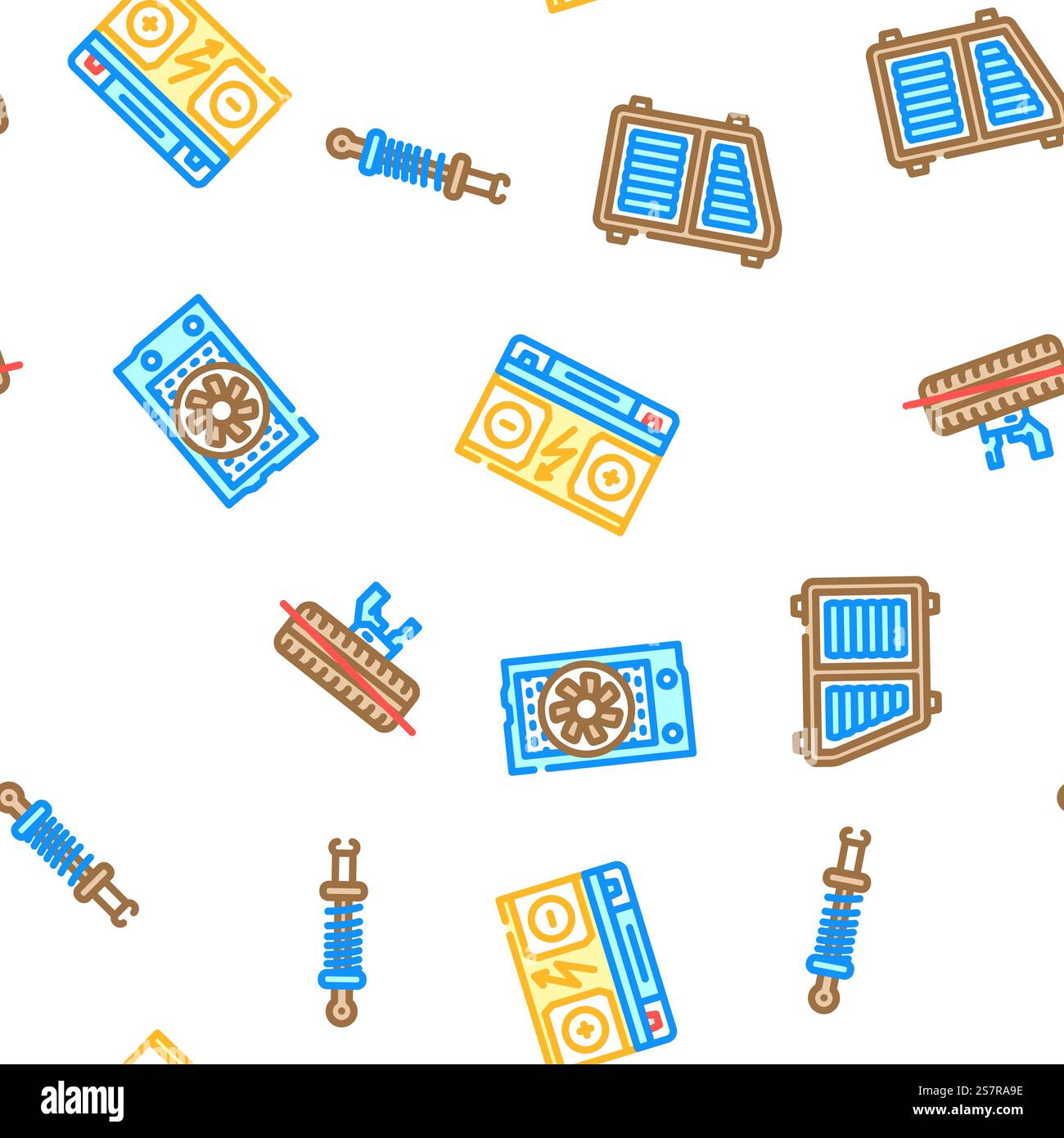 car mechanic auto vector seamless pattern thin line illustration. car mechanic auto seamless pattern vector Stock Vector