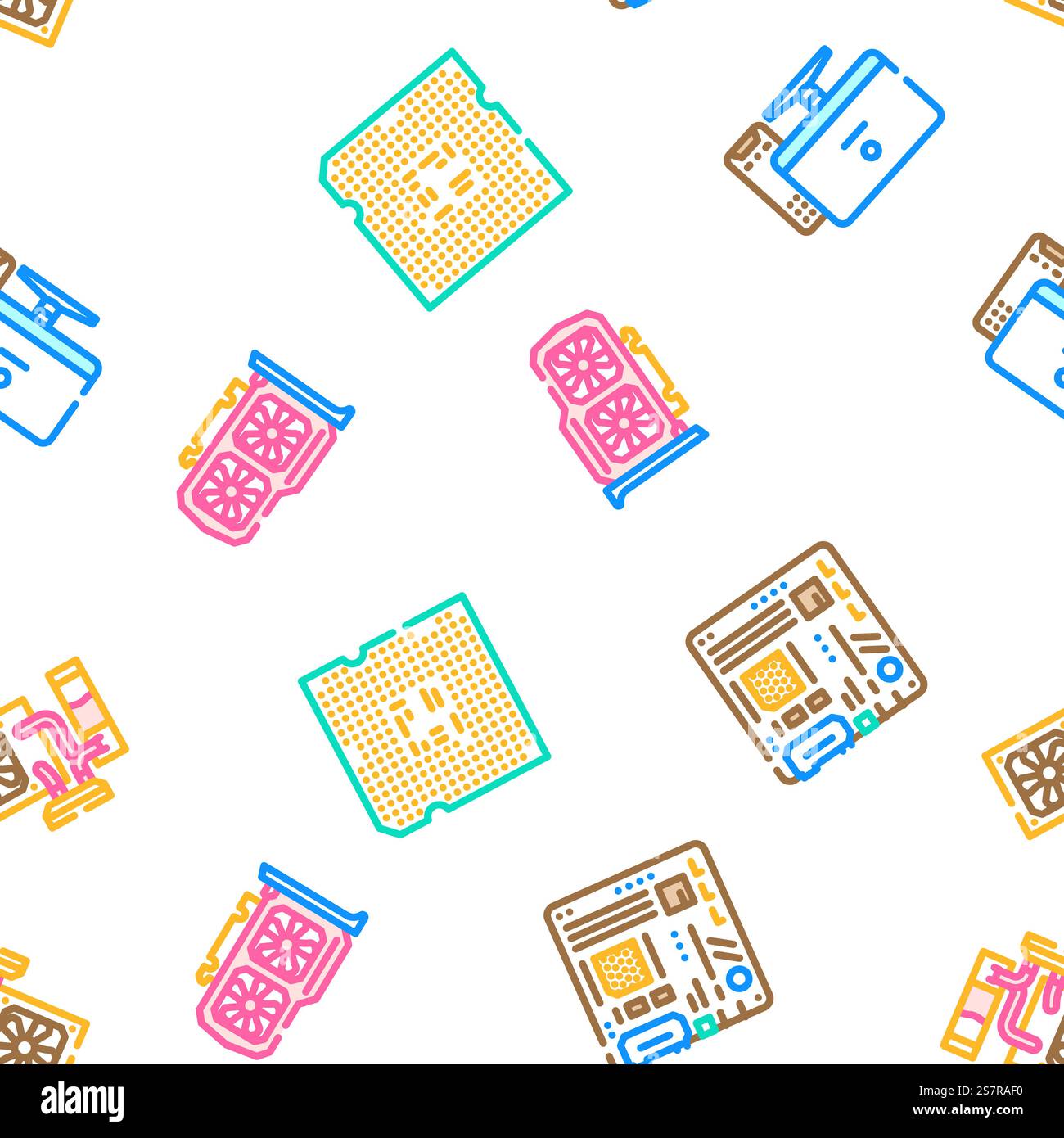 game pc computer gaming vector seamless pattern thin line illustration. game pc computer gaming vector seamless pattern Stock Vector