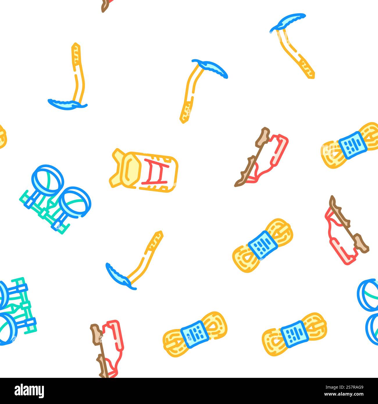 mountaineering tool sport vector seamless pattern thin line illustration. mountaineering tool sport vector seamless pattern Stock Vector