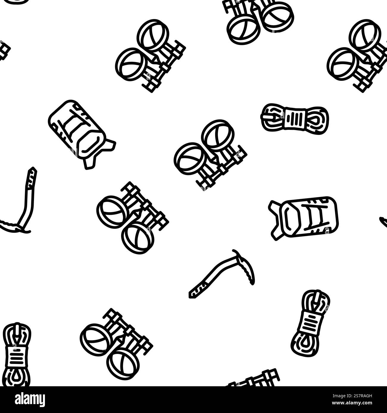 mountaineering tool sport vector seamless pattern thin line illustration. mountaineering tool sport vector seamless pattern Stock Vector