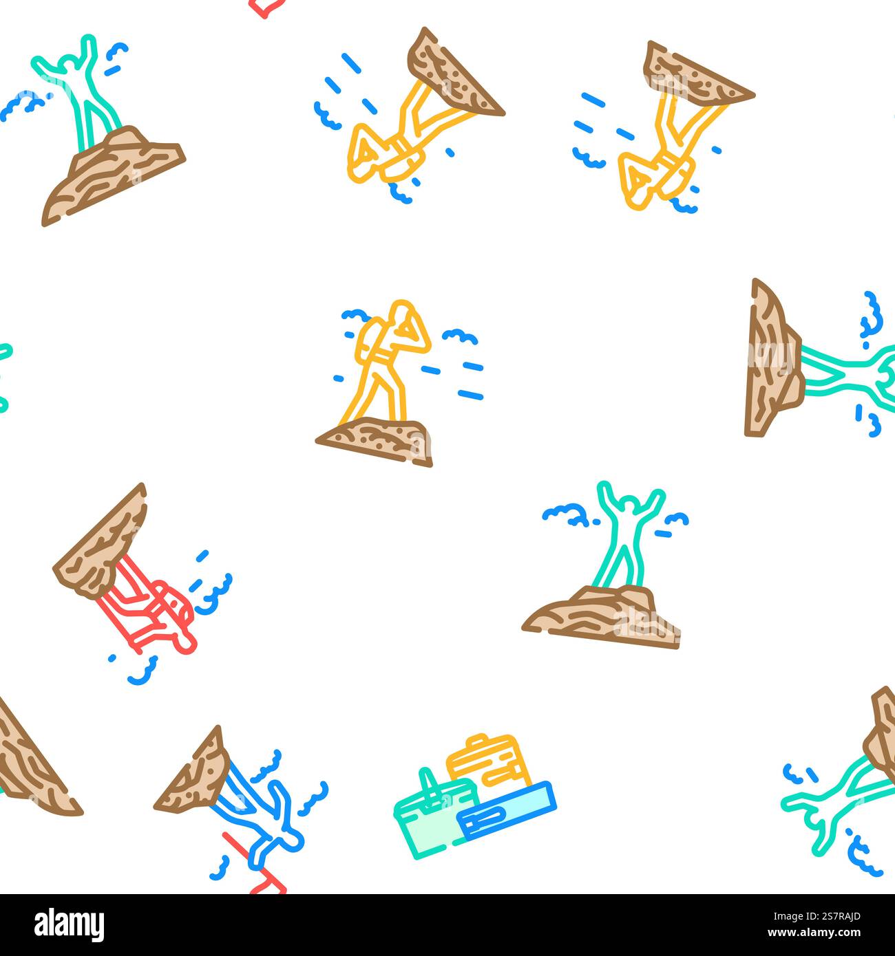mountaineering tool sport vector seamless pattern thin line illustration. mountaineering tool sport vector seamless pattern Stock Vector