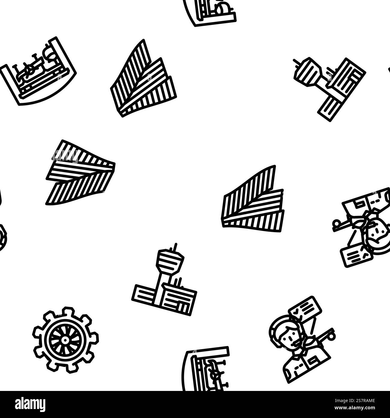 aeronautical engineer aviation vector seamless pattern thin line illustration. aeronautical engineer aviation vector seamless pattern Stock Vector
