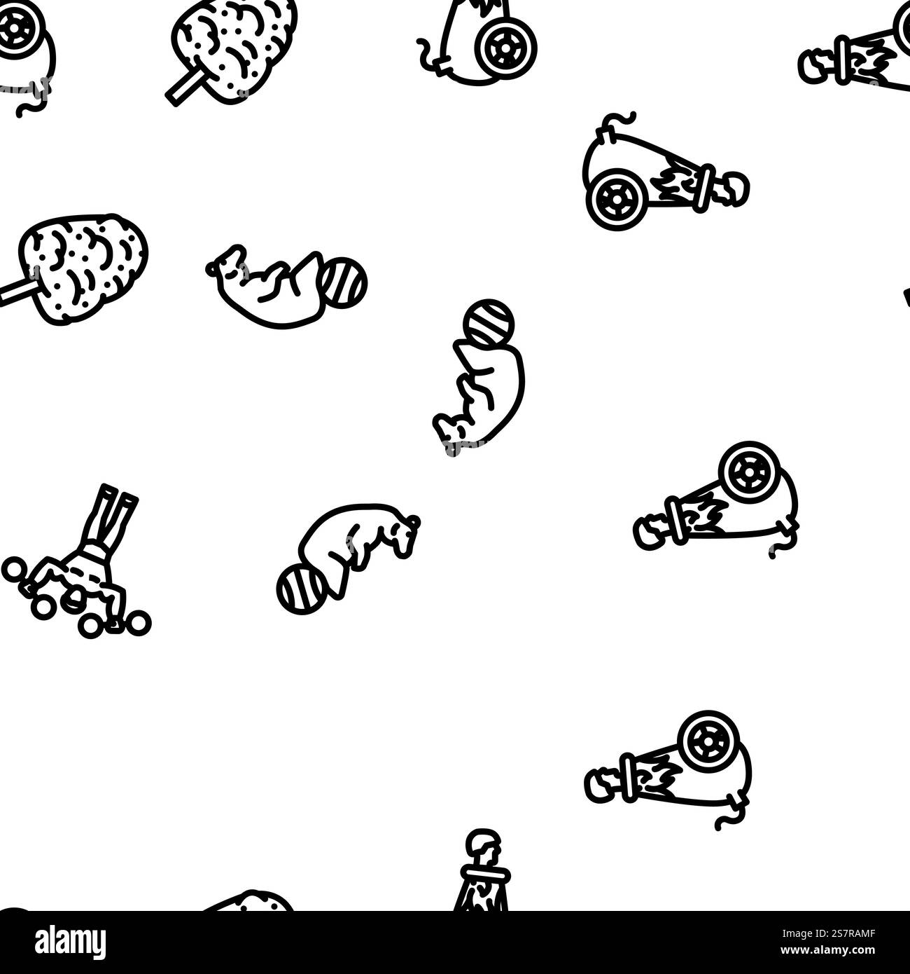 circus carnival vintage show vector seamless pattern thin line ...