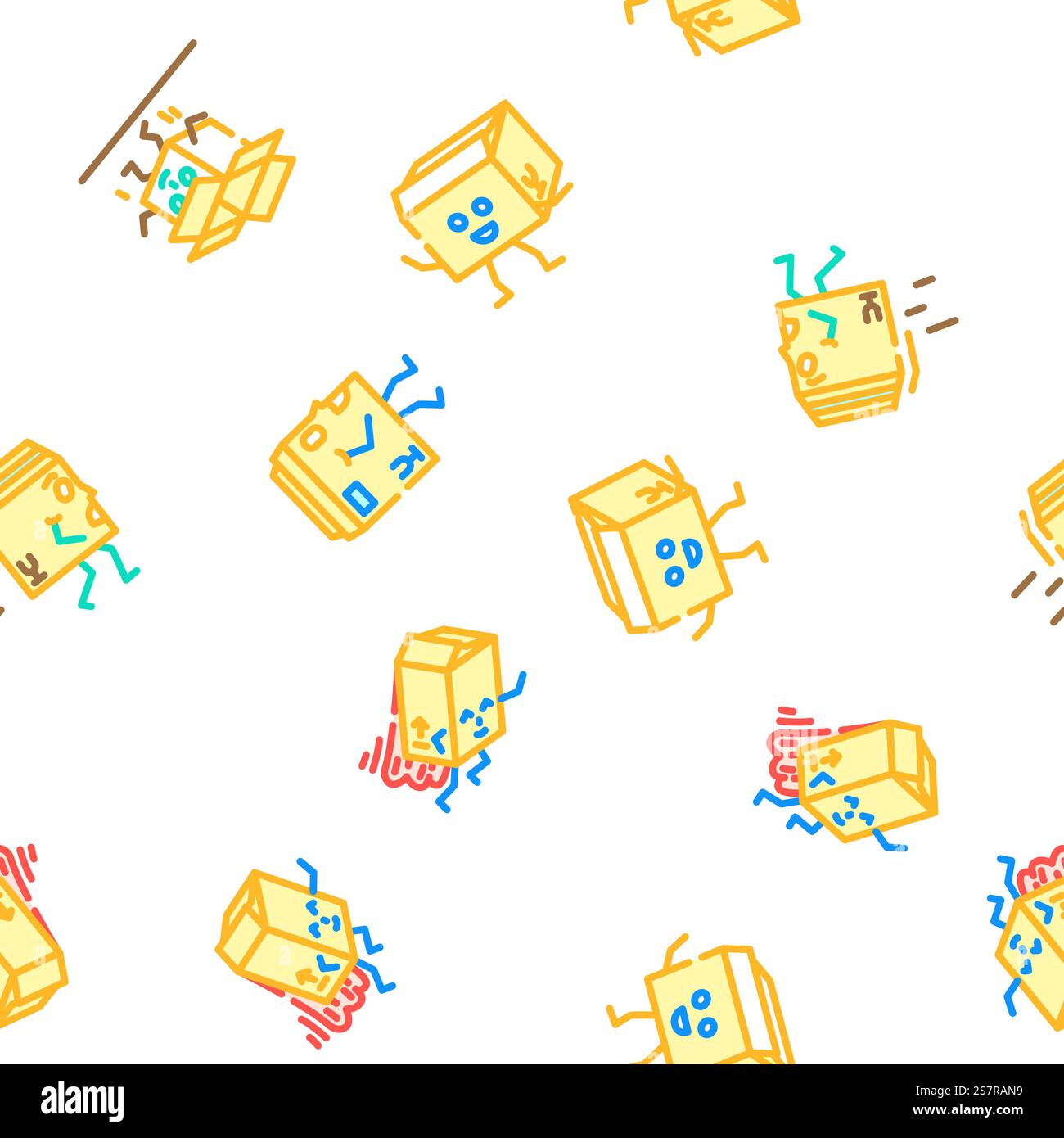 cardboard box character vector seamless pattern thin line illustration. cardboard box character seamless pattern vector Stock Vector