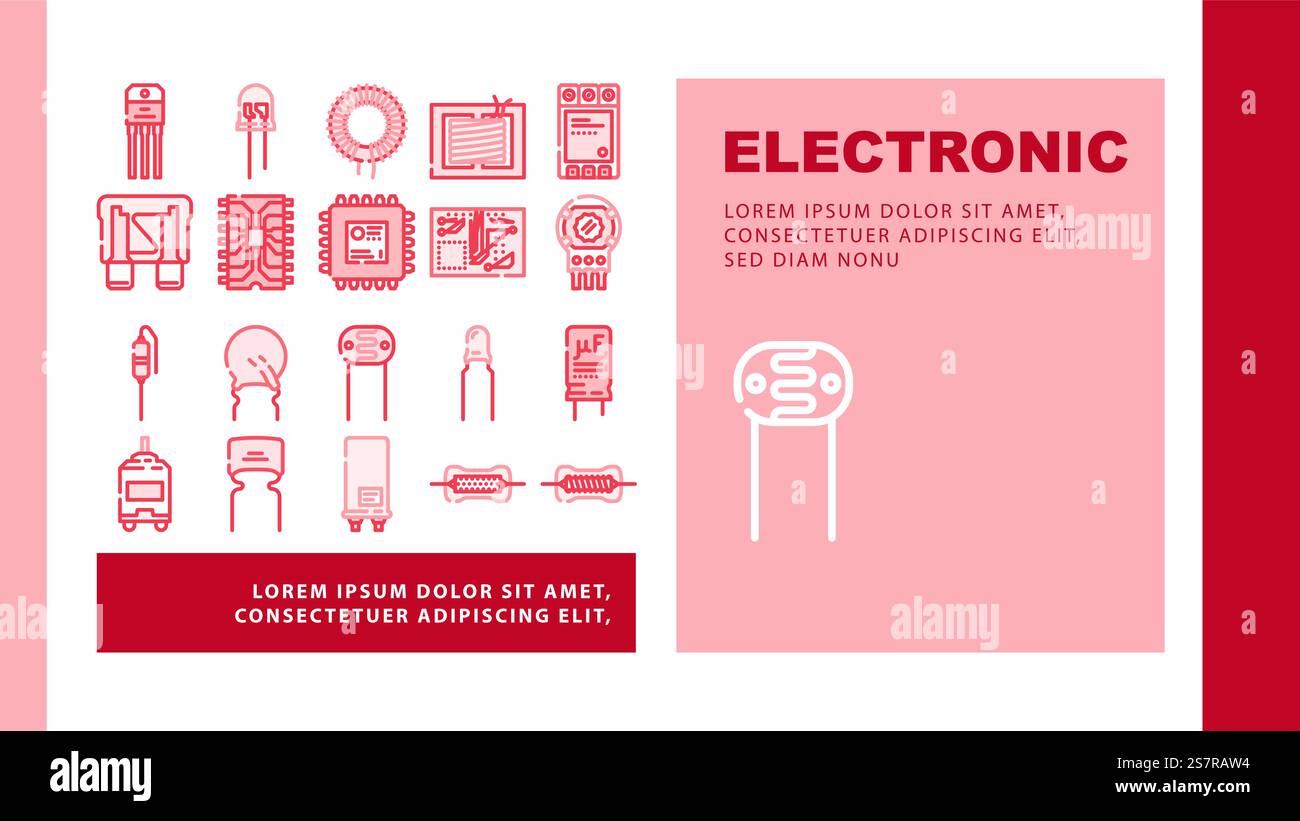 component electronic chip landing web page vector. microchip circuit, hardware engineering, part processor, technology electrical component electronic chip Illustration. component electronic chip landing header vector Stock Vector