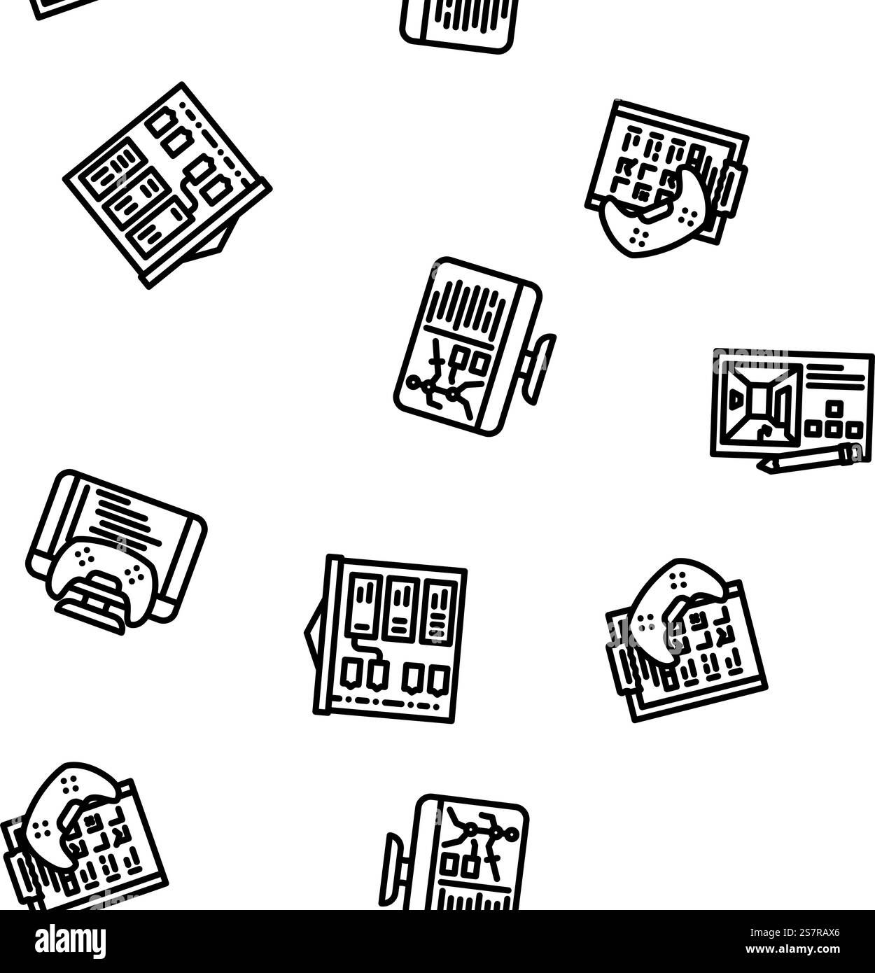 game development software vector seamless pattern thin line illustration. game development software seamless pattern vector Stock Vector