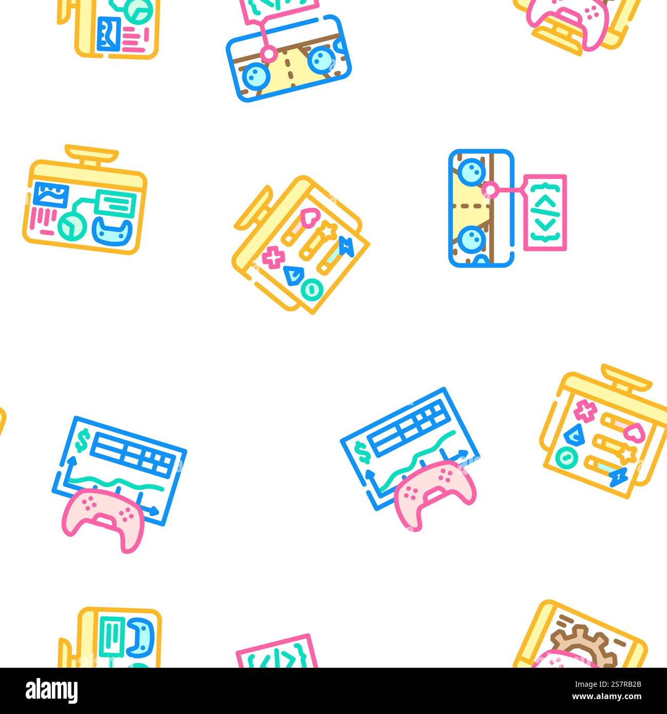 game development software vector seamless pattern thin line illustration. game development software seamless pattern vector Stock Vector