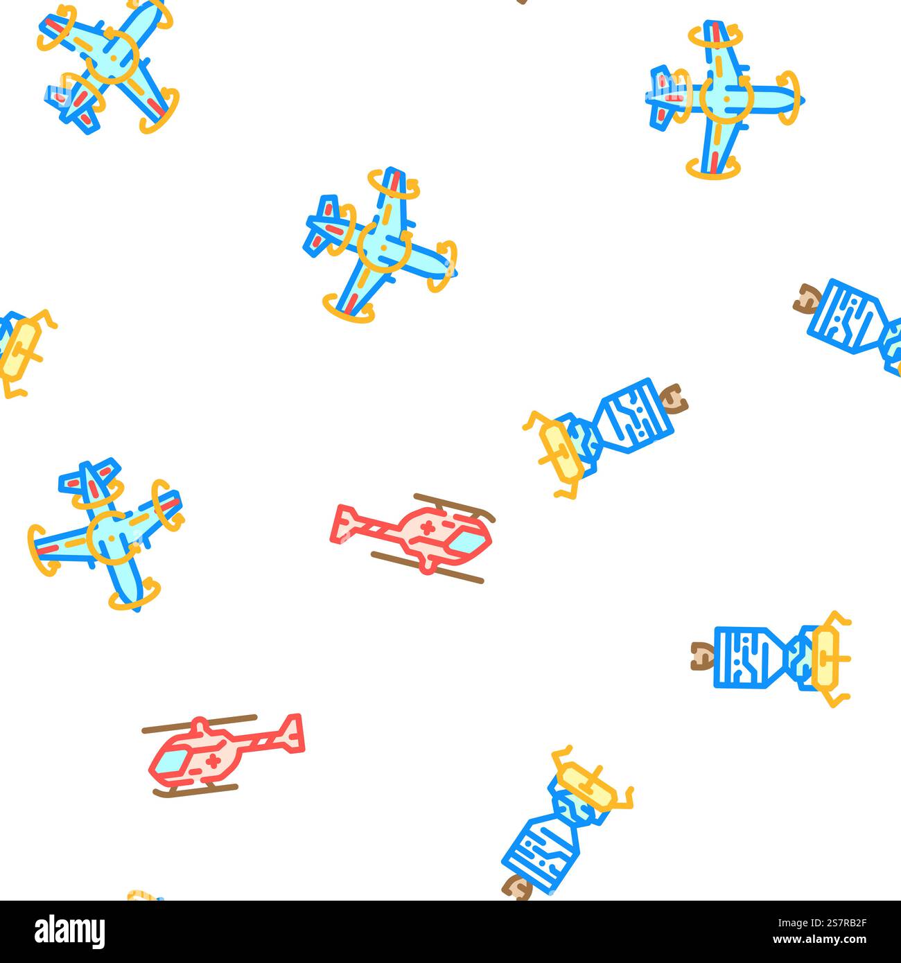 aeronautical engineer aviation vector seamless pattern thin line illustration. aeronautical engineer aviation vector seamless pattern Stock Vector
