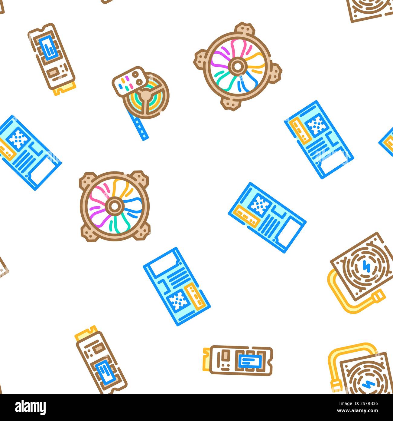 game pc computer gaming vector seamless pattern thin line illustration. game pc computer gaming vector seamless pattern Stock Vector