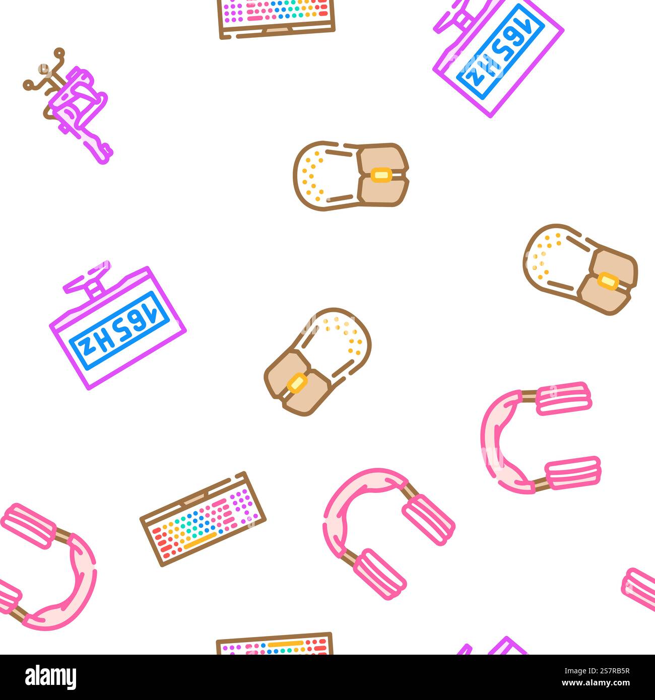 game pc computer gaming vector seamless pattern thin line illustration. game pc computer gaming vector seamless pattern Stock Vector